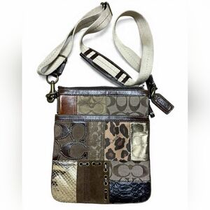 Coach Patchwork Crossbody Bag - Brown, Tan, and Cream